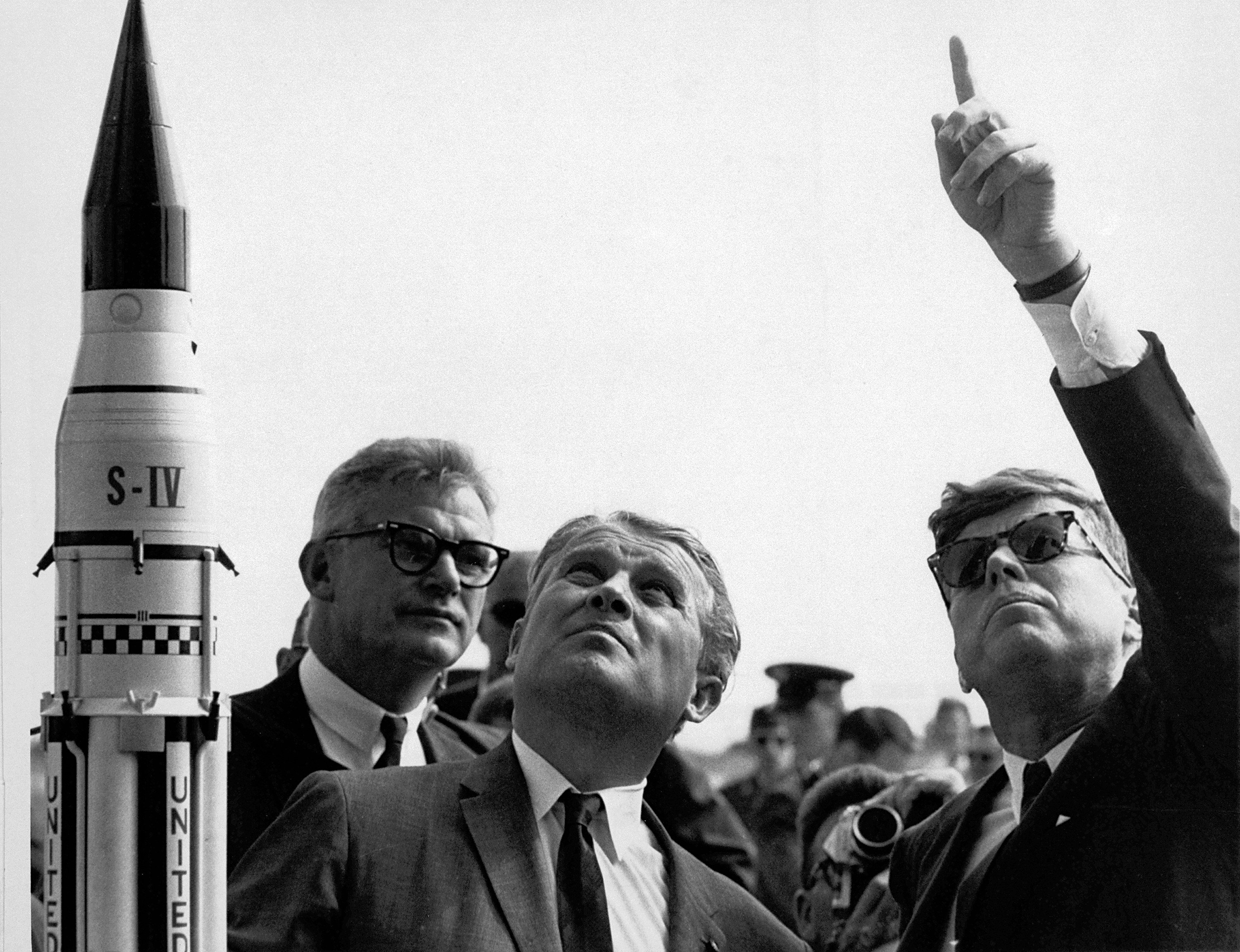 Seamans, von Braun, and President Kennedy at Cape Canaveral, 16 November 1963