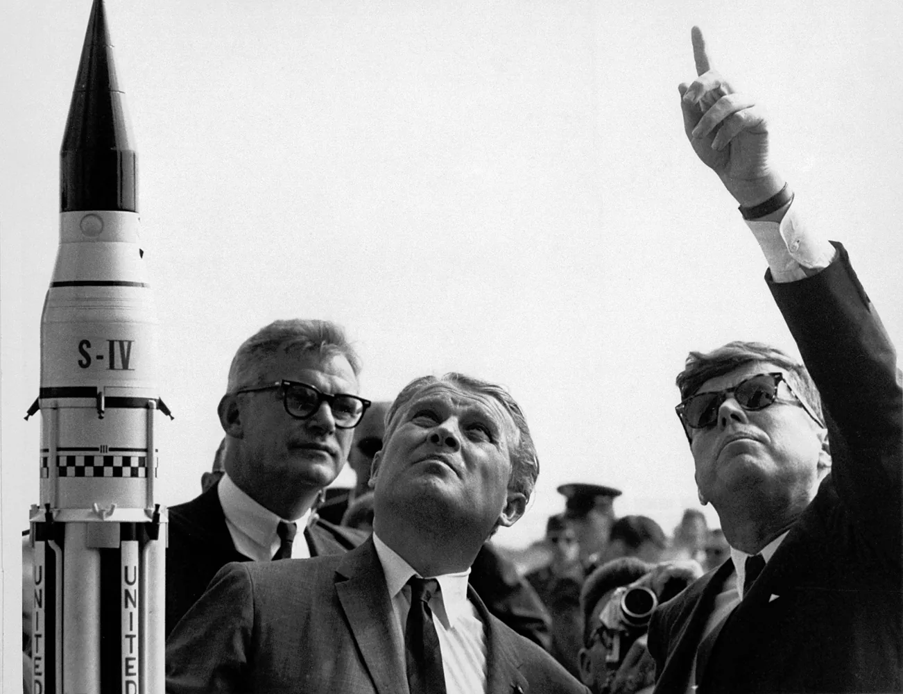 Seamans, von Braun, and President Kennedy at Cape Canaveral, 16 November 1963