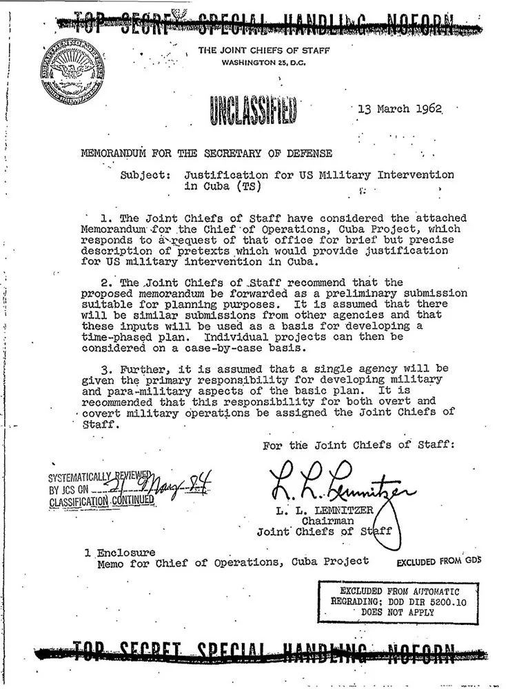 Operation Northwoods memorandum, 13 March 1962