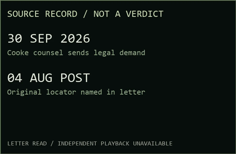 The September 30 letter identifies an August 4 post; independent playback was unavailable during review.