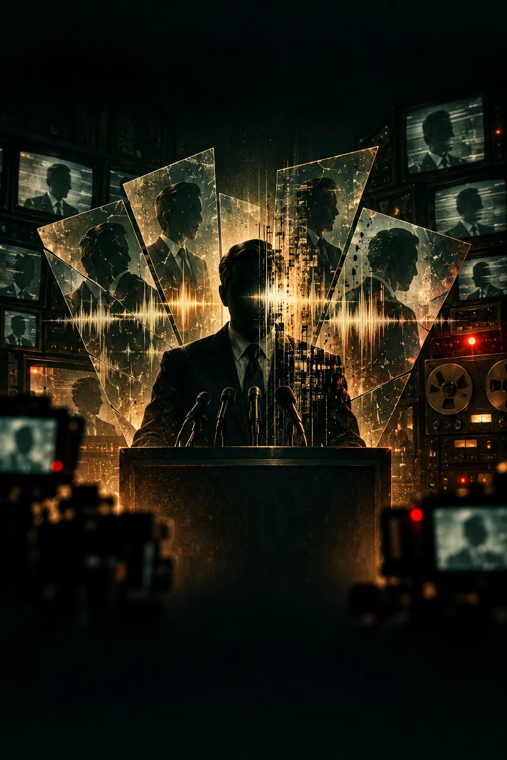 Original conceptual illustration for The Political Deepfake: Who Said Those Words? — not an incident photograph